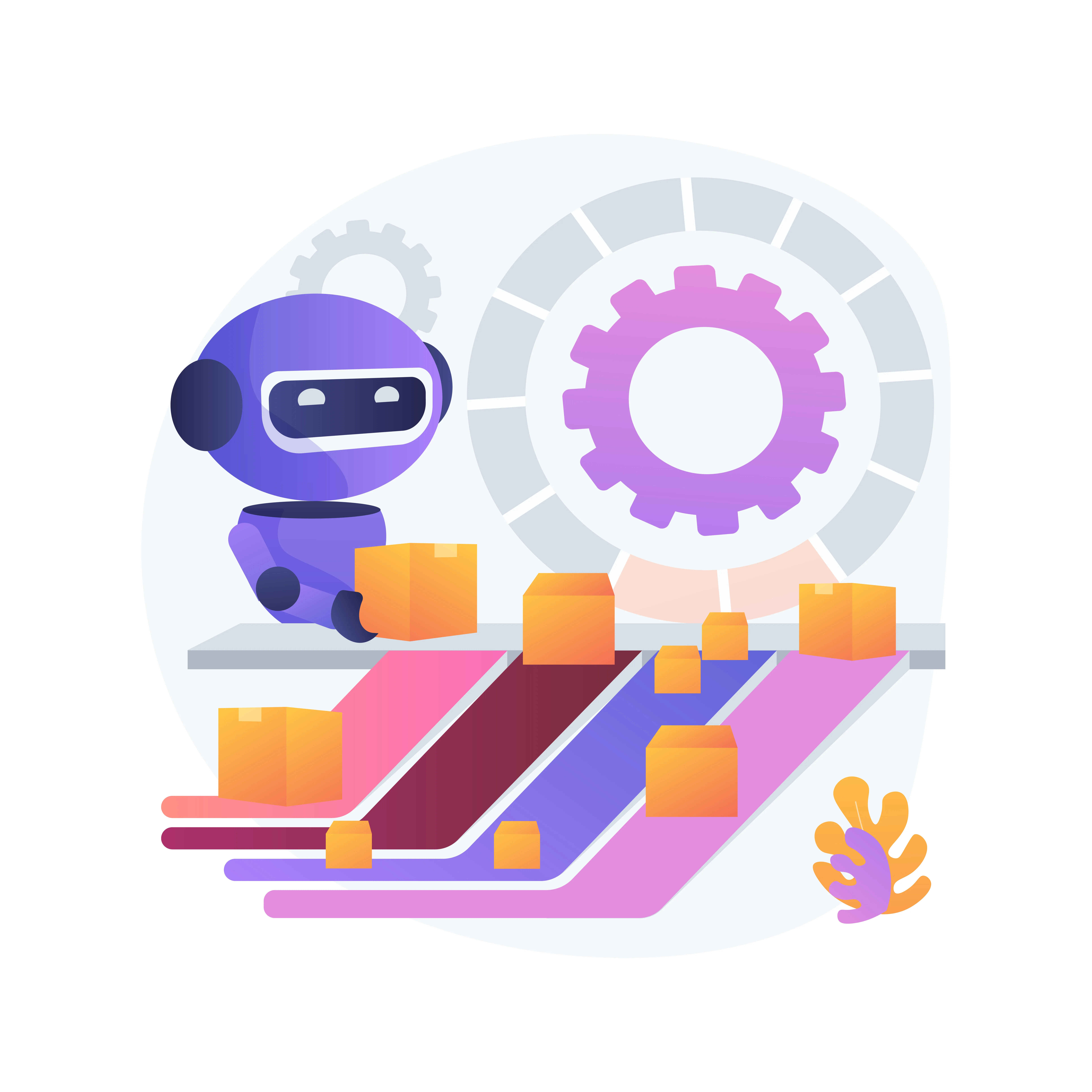 Petit robot automatisant un tapis roulant de cartons, illustration d'une automatisation RPA pour PME