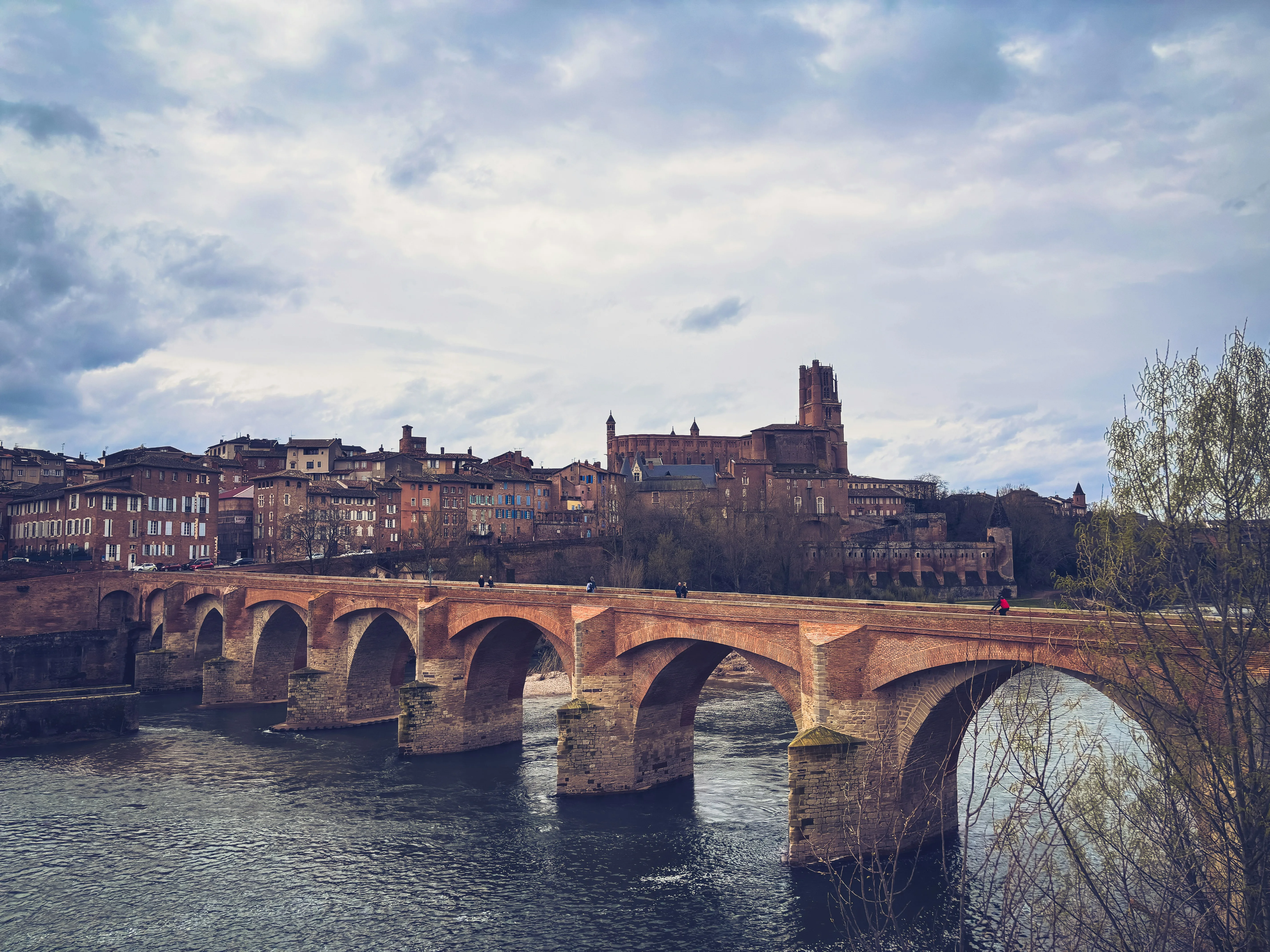 Pont Vieux d'Albi sur le Tarn avec la cathédrale Sainte-Cécile et le palais de la Berbie